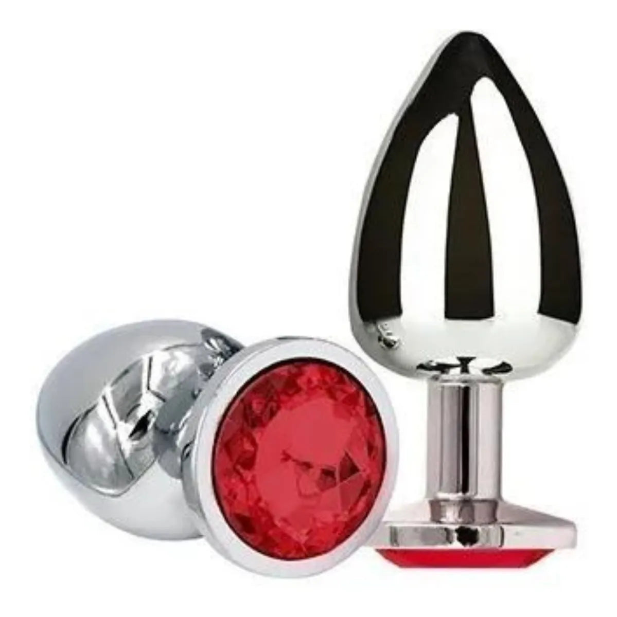 Plug anal chico plateado con joya roja-